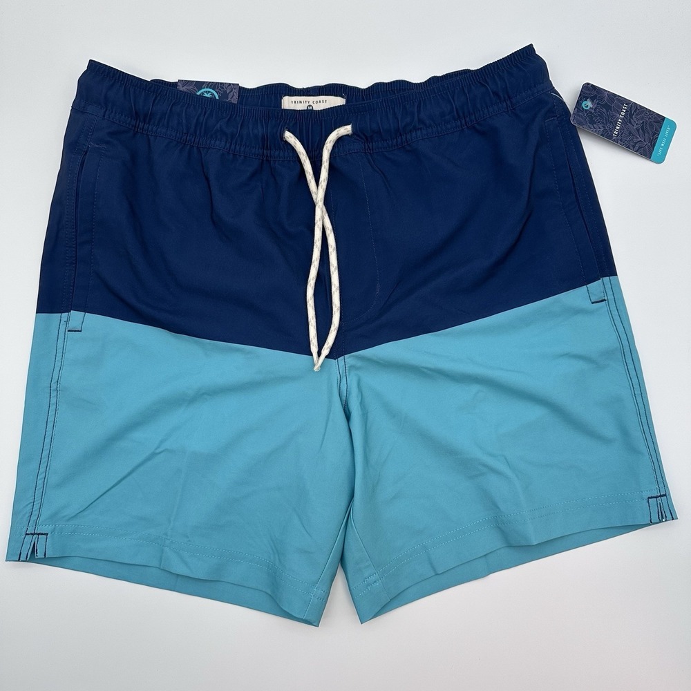 NWT Color Block Mesh Lined Swim‎ Trunks Medium Trinity Coast Pockets Drawstring